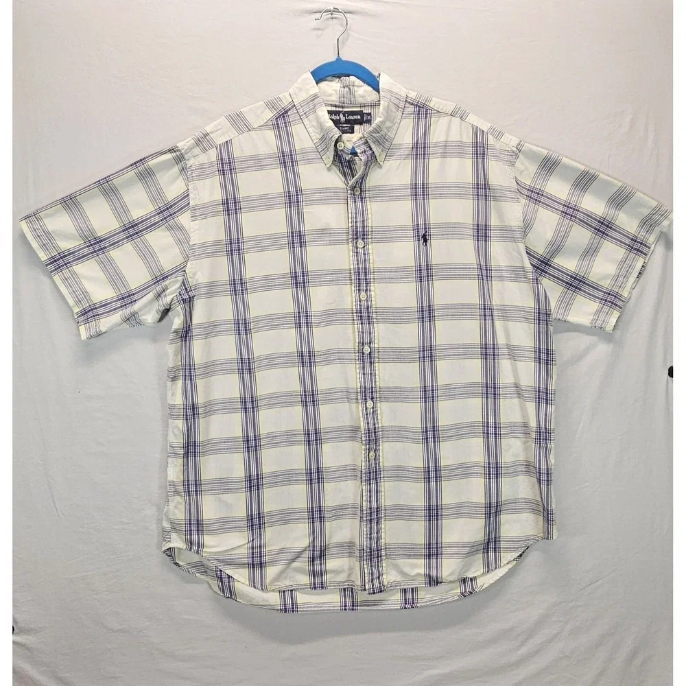 Ralph Lauren‎ Blaire Shirt XL Plaid Short Sleeve Button Down Cotton Classic